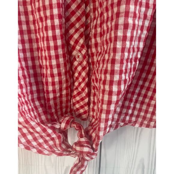 Vintage Notations Red/White Tie Waist Gingham Button Blouse Size Large (Read) - Picture 2 of 8